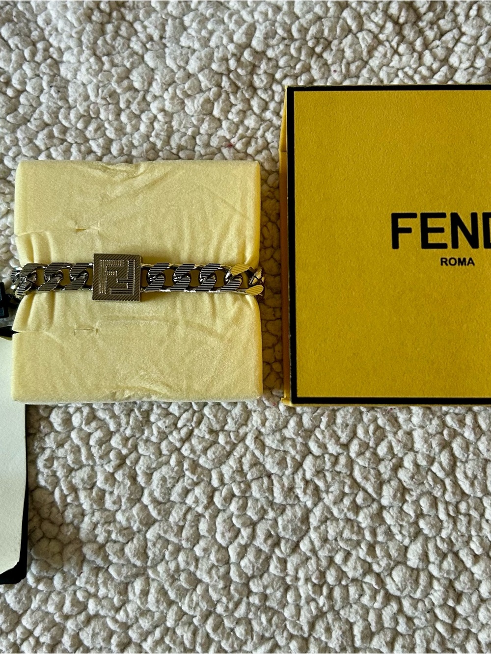 Fendi Palladium Shadow Chain Bracelet with Square Branded Clasp - Size Large